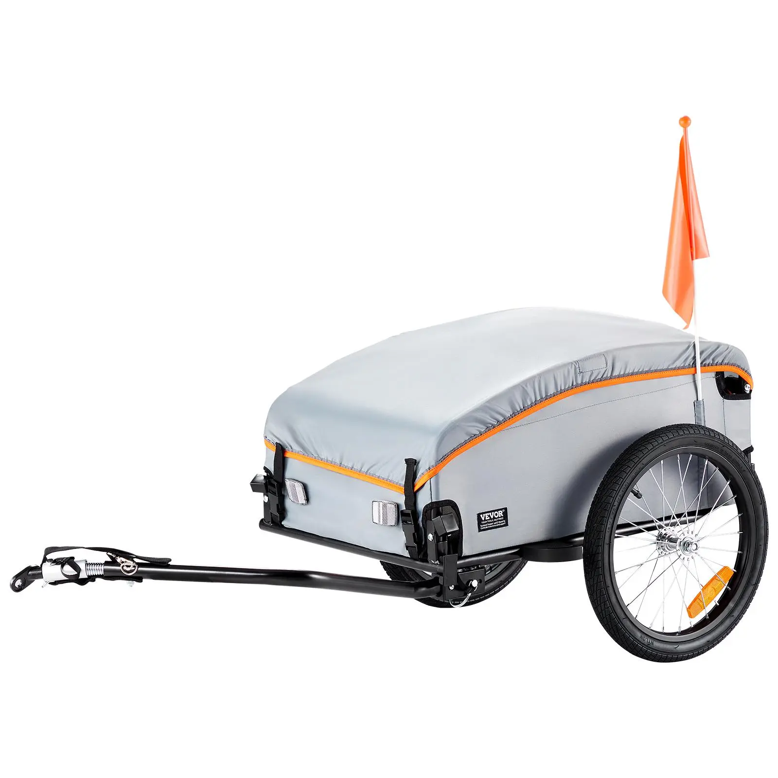 VEVOR Folding Bike Cargo Trailer, Heavy-Duty Collapsible Cart with 100 lbs Load Capacity, 16-inch Wheels & Powder-Coated Steel Frame, Fits 22-28 in Bikes, Folding Cart With Wheels, Reflectors, Iron, Transport Wheels