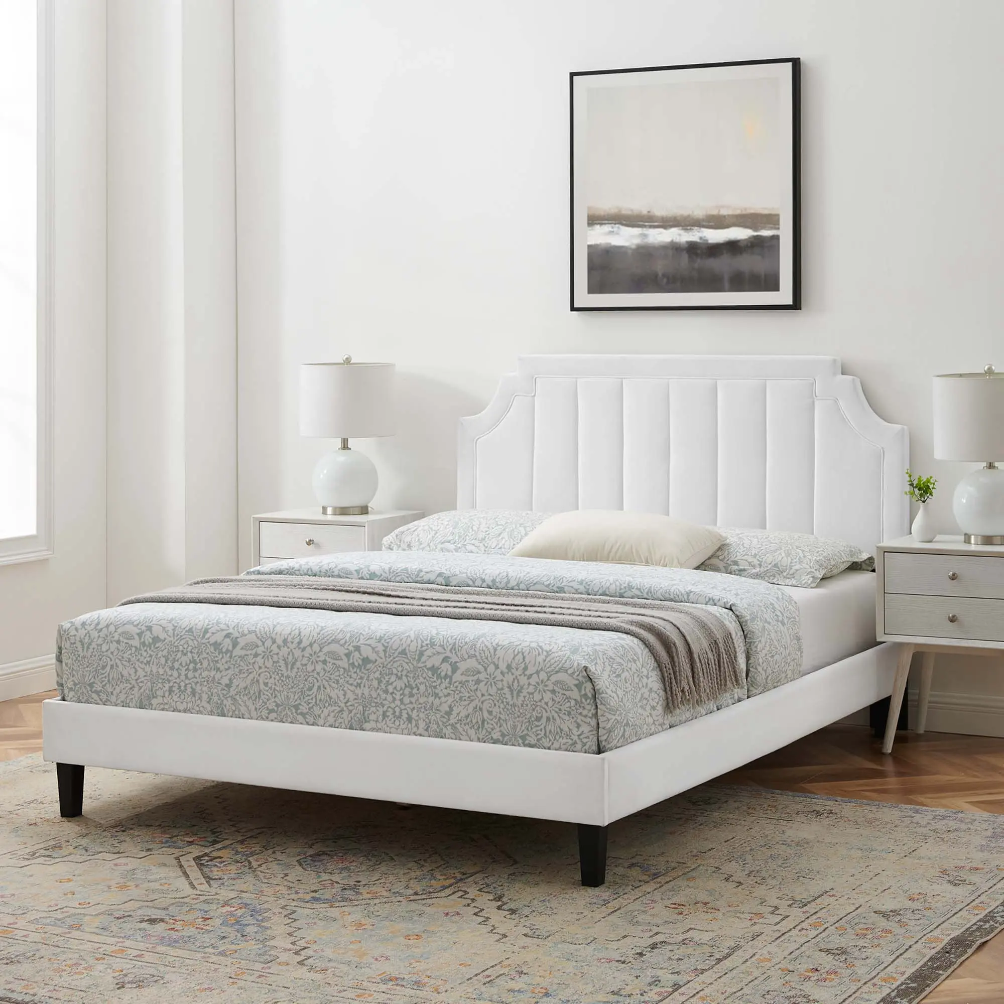 Modway Sienna Performance Velvet King Platform Bed in White Modway Sienna Performance Velvet King Platform Bed in White