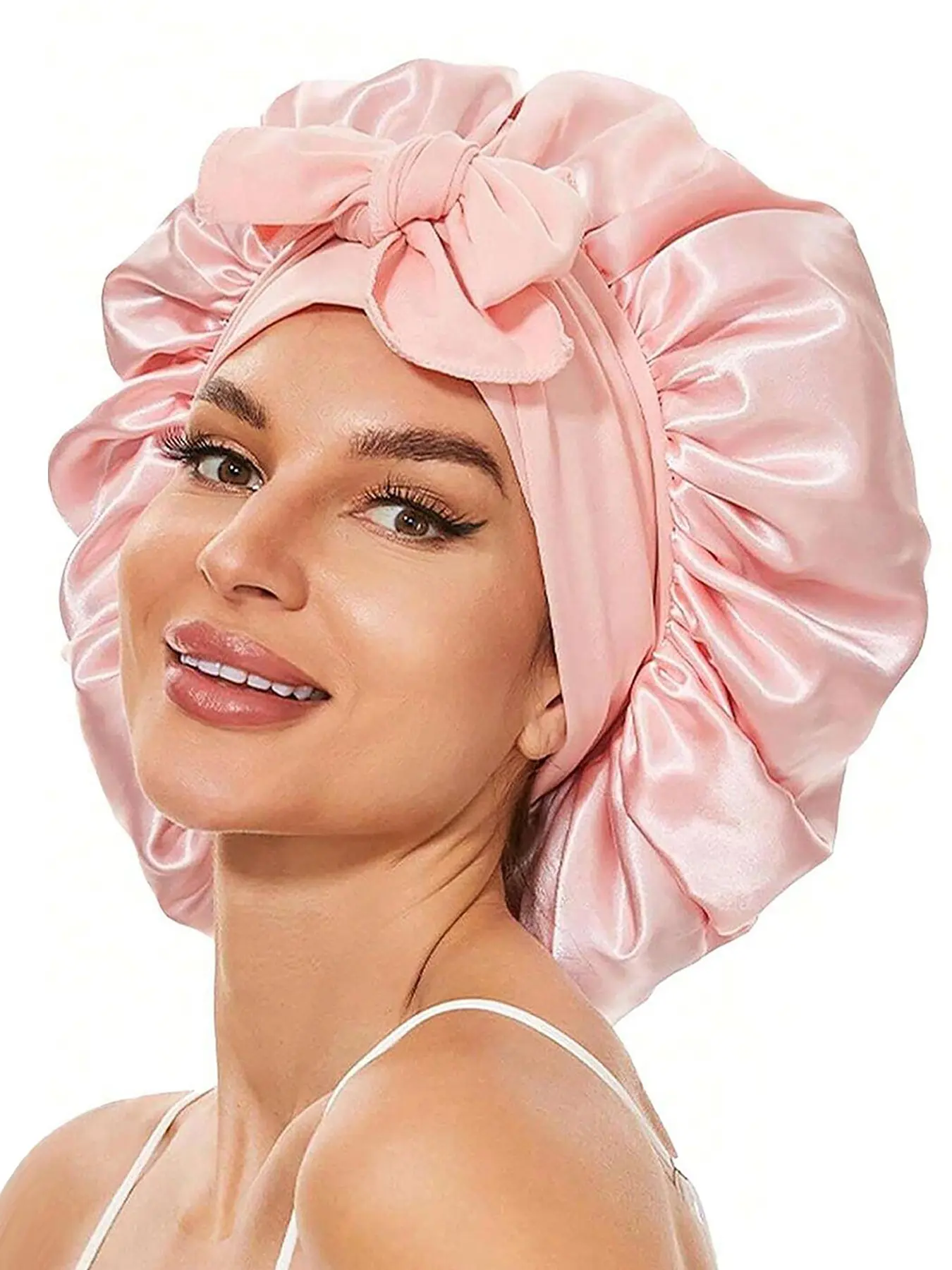 Women's Solid Color Bow Decor Sleeping Bonnet, Soft Comfortable Sleeping Bonnets, Satin Hair Bonnet for Women & Girls, Adjustable Satin Bonnet, Sleeping Bonnet for Overnight Hair Protection, Heatless Haircare, Hair Cap for Sleep