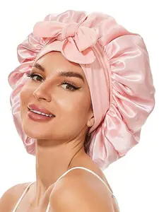 Women's Solid Color Bow Decor Sleeping Bonnet, Soft Comfortable Sleeping Bonnets, Satin Hair Bonnet for Women & Girls, Adjustable Satin Bonnet, Sleeping Bonnet for Overnight Hair Protection, Heatless Haircare