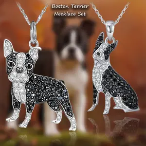 2 Pcs/Set Adorable Two Style Boston Terrier Alloy Pendant Necklace - Cute Flip Charm Pet Jewelry Gift, Exquisite Crafted For Dog Lovers. Fashionable & Creative Accessory For Themed Parties, Music Festivals, Birthday/Christmas/Back-To-School Presents