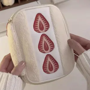 Strawberry Sandwich Plush Pencil Case for Women, Sweet and Cute Storage Bag, Cosmetic Organizer for Small Items, Pencils, and Makeup Brushes, Multi-functional Use, Large Capacity, Portable for Travel, Space-Saving, Ideal Gift for Friends and