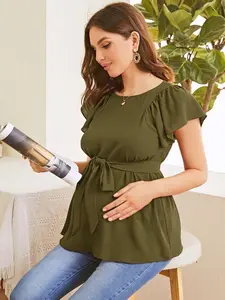 Maternity Butterfly Sleeve Belted Top - Chic & Comfortable Fit