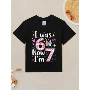 7 Years Old Birthday I was 6 Now I'm 7 6 7 Novelty Aesthetic Graphic Kid T-Shirt Popular Kid T Shirts Trending Tees Tops for Kid