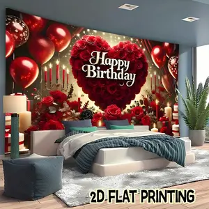 2D flat banner 1pc party banner Birthday red roses Theme design Flower Design-multi-functional decoration suitable for festivals, courtyards, studios, homes and garden celebrations- perfect Valentine 's Day gift，Anniversary gift