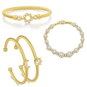 Aprilery Golden Celestial & Crystal Accent Jewelry Set – Sun-Moon, Twisted & Chain Bracelets with Sparkling Details
