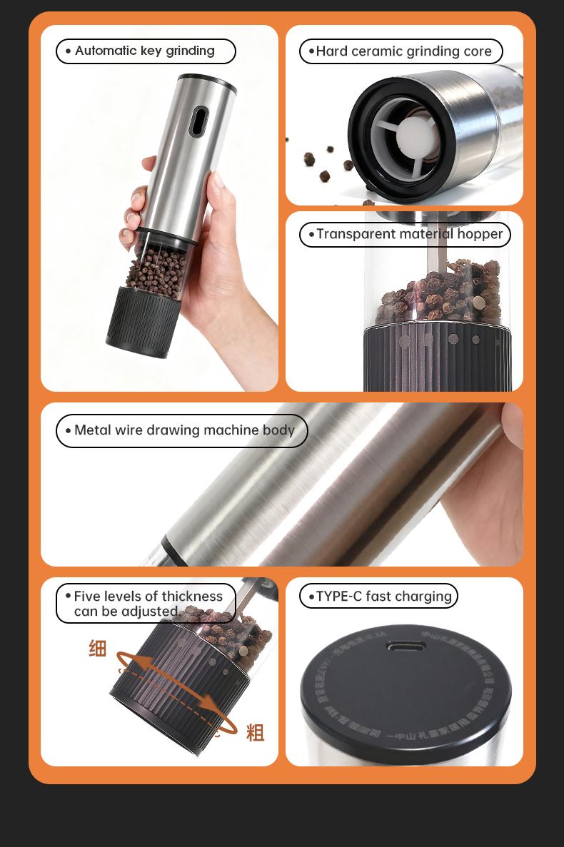 Automatic Salt and Pepper Grinder, Rechargeable Electric Spice Mill, LED Light Base, Large Capacity, Adjustable Coarseness, Self-Adjusting, Kitchen Utensils Set, New Year Gift, Home Kitchen