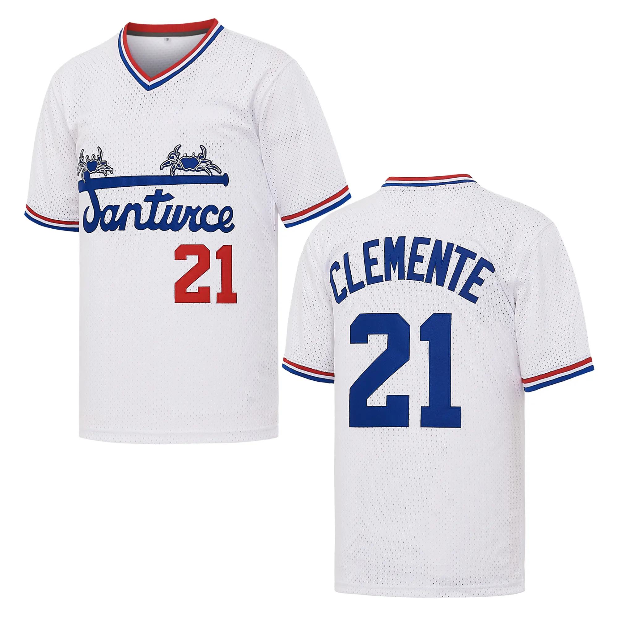 Men's Santurce Crabs #21 Roberto Clemente Baseball Jersey Letter Embroider , Loose V-Neck Retro Pullover Sportswear, Game day gift unisex, Vintage Jersey, Soft Fabric tiktokshopspringglowup