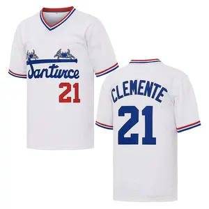 Men's Santurce Crabs #21 Roberto Clemente Baseball Jersey Letter Embroider , Loose V-Neck Retro Pullover Sportswear, Game day gift unisex