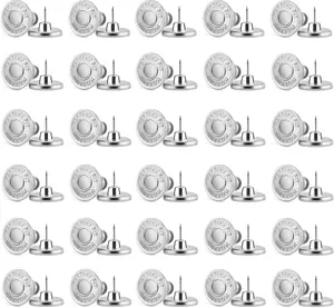 Jean Buttons for Loose Jeans, Button Pins for Jeans to Make Smaller, No Sew Button Replacement, Adjustable and   Tightener (12) (, 60set)