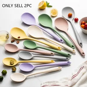 2Pcs Silicone Spoon Set Food Grade Long Handle Kitchen Gadget Soup Spoons Stirring Utensils High Temperature Resistant Cooking Tools Kitchen Cooking Accessories