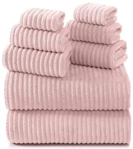 Pink Microfiber Bath Towels Set 8 Piece - 70x35 Inches Bathroom Towels of 8 Large, Oversized Bath Towel with 2 Hair Towel Wrap, Highly Absorbent Soft Shower Towels for Bathroom, Hotel, Gym