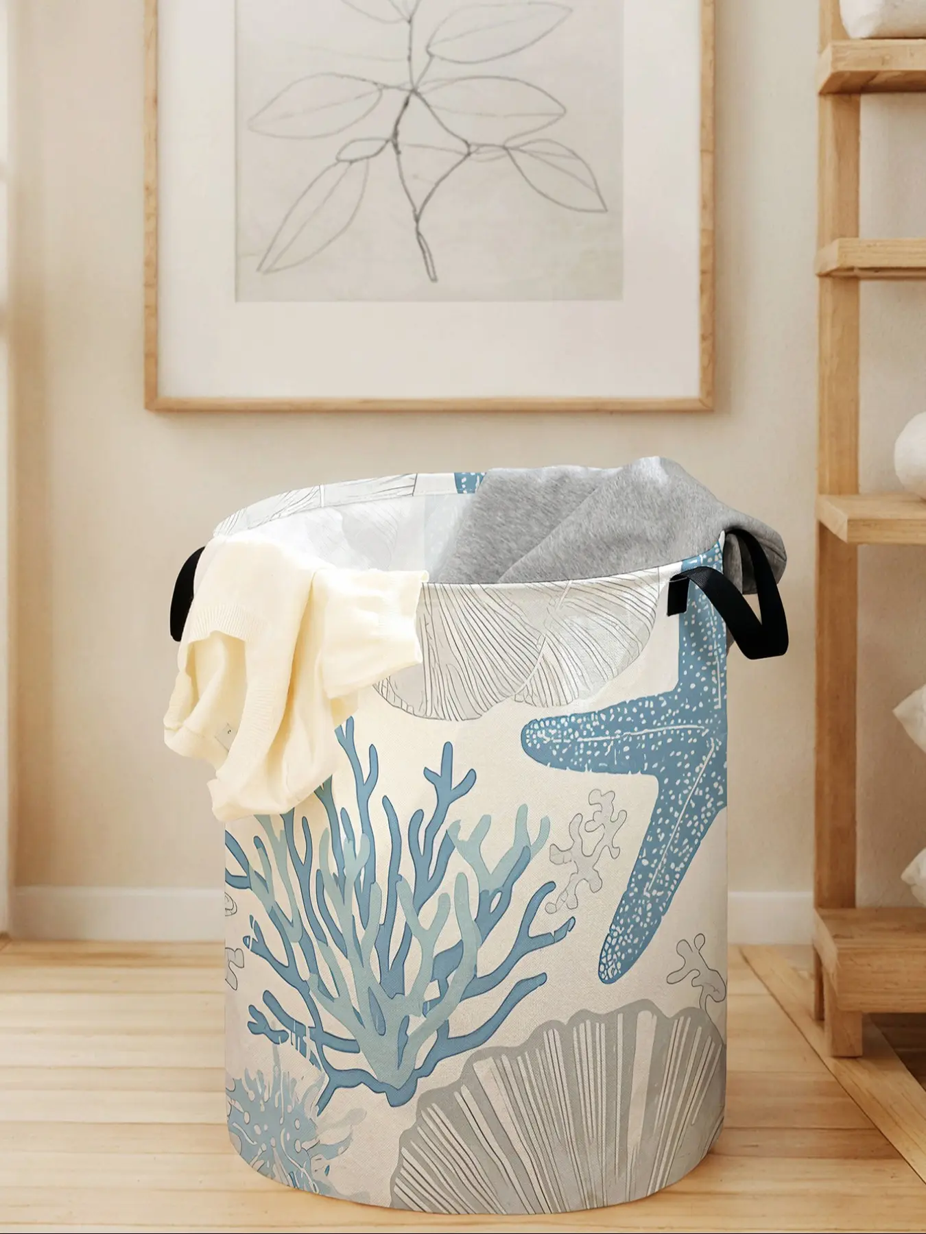 Starfish Pattern Laundry Basket with Handles, Durable Waterproof Foldable Large Capacity Storage Bin for Toys and Clothes, Laundry Hamper, Clothes Baskets