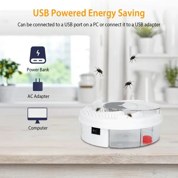 USB Powered Automatic Electric Fly Trap – Quiet Indoor Fly Catcher with Rotating Trap