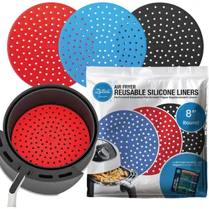 Reusable Air Fryer Liners 3 Pack for 5-7QT Fryers - 8" Round Silicone Air Fryer Liners - Easy to Clean Air Fryer Accessories - Non-Stick Parchment Paper Replacement