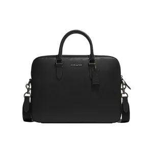 COACH Liam 33 Monogram Logo Leather Crossbody Satchel Bag for Men, Large, Black