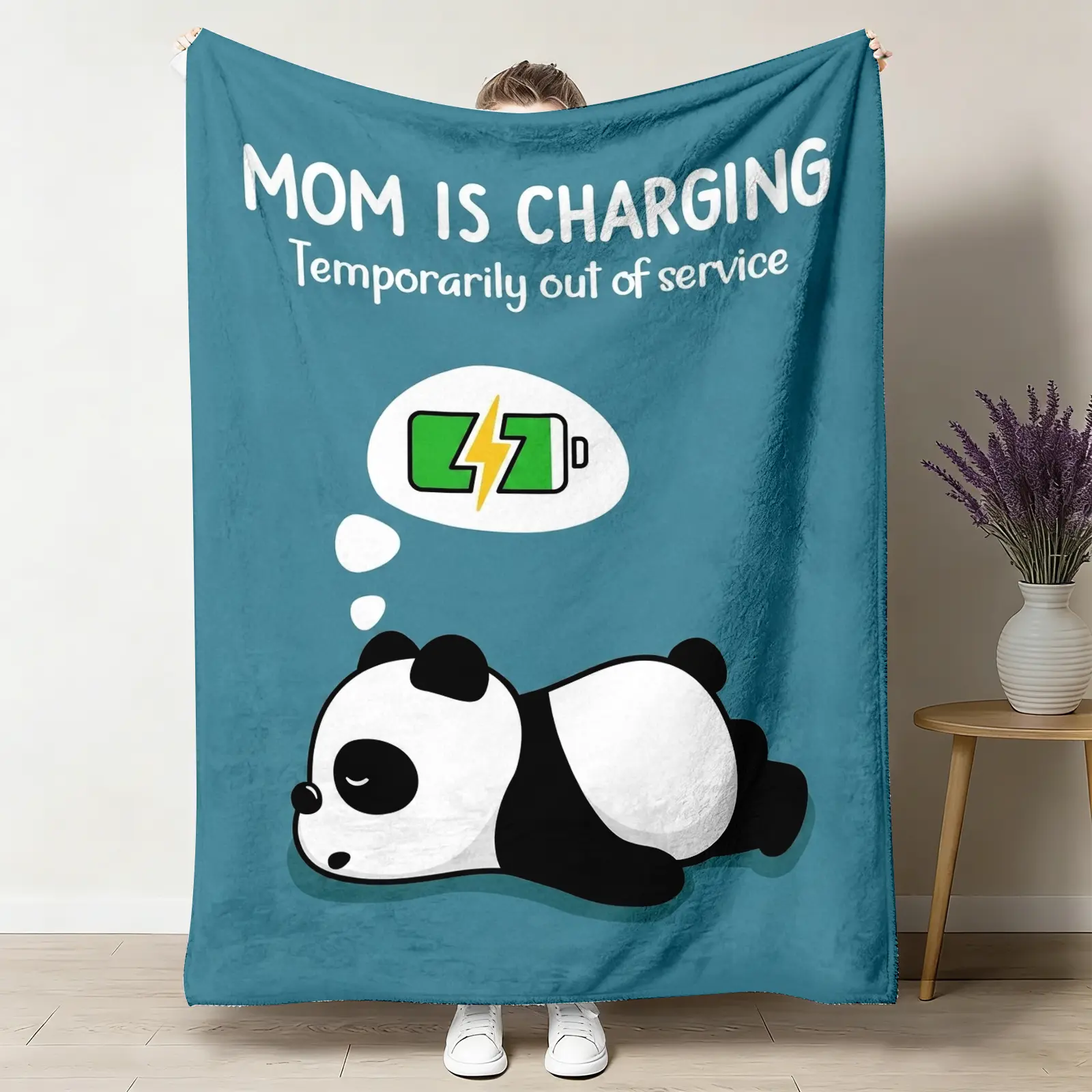 Blue Funny Gifts for Mom Birthday Valentines Day, Mom is Charging Blanket New Moms Gifts for Women, Super Soft Blanket Throw for Napping Travel, Colorful Design