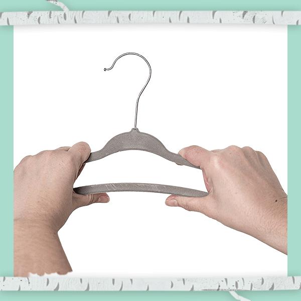 Baby Nest Designs Kids Plastic Velvet Hangers for Closet, Children Non-Slip Hangers Dividers for Nursery Closet Organizer, Grey - Pack of 15