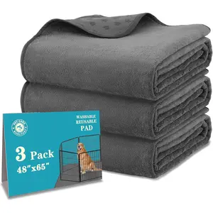 Washable Pee Pads for Dogs 65'' x 48'', 3 Packs    Mat with Quick Dry,  Absorbent Pet Whelping Pads, Puppy Playpen Mat for , Housebreak, Crate, Grey
