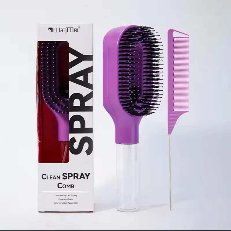 2-in-1 Sprayer Comb Hairbrush for Haircare - Detangling, Scalp Massage, Anti-Static, Lightweight Durable Plastic - Fits All Hair Types, Aids Sleek Hairstyle with Built-In Spray Bottle for Essential Oil Water Mist