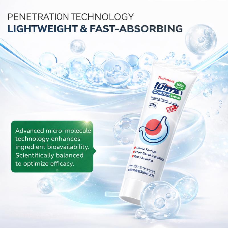 Tummiva Comfort Massage Cream for Digestive Wellness - Plant-Based 30g Natural Herbal Relief for Stomach Pain Bloating Diarrhea & Bowel Noises