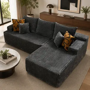 CAODOC 96” L Shaped Modular Sectional Sofa, Cloud Boneless Corduroy Couch with Chaise, High Density Memory Foam Deep Seat Sofa for Living Room, Bedroom, Apartment, No Assembly