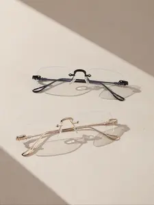 Luxury Metal Frameless Business Glasses, Anti-Blue Light, Copper Color, Unisex Design, All Season Wear, Daily Use & Work Eyewear