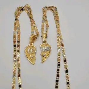 TE AMO couples Beautiful necklaces set gold-plated three colors tones chains 2 chains with 2  half of pendants