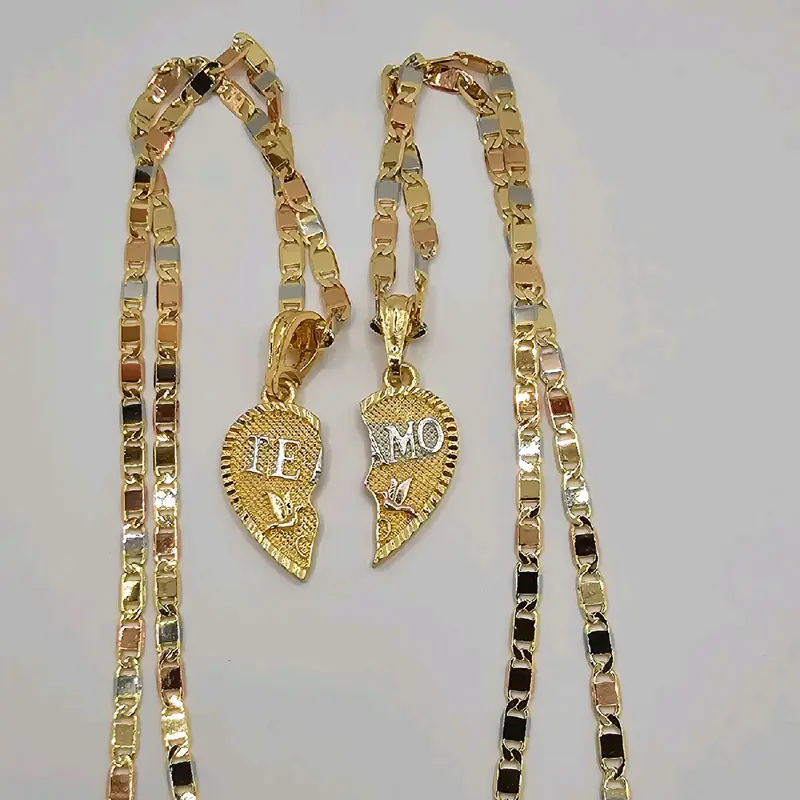 TE AMO couples Beautiful necklaces set gold-plated three colors tones chains 2 chains with 2  half of pendants