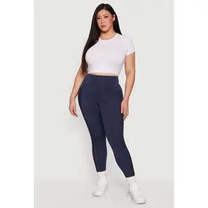 Plus Size Mesh Detail Cell Phone Pocket Leggings