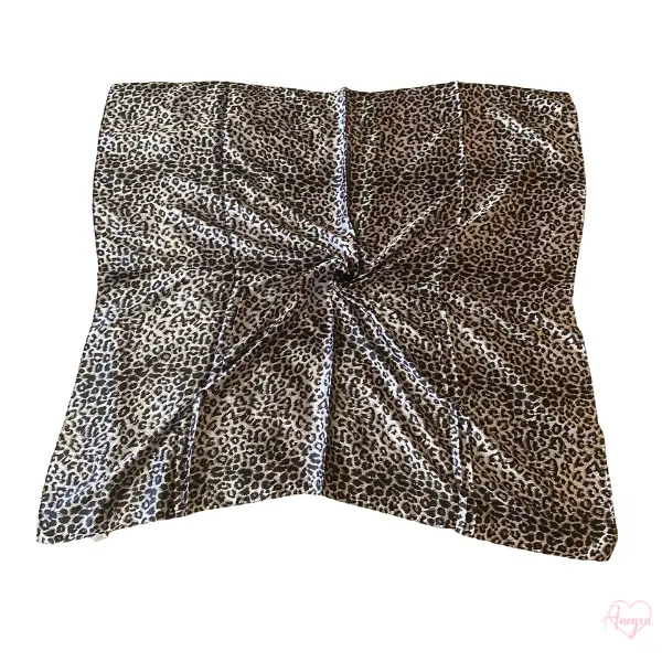 Cheetah Print Silver Satin Hair Scarf | Large Silky Square Turban For Wrapping Natural Hair and Laying Edges