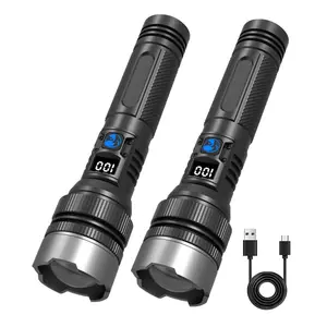 2-in-1 High-Power Flashlight (Portable Power Bank), Digital Battery Display, Rechargeable, Variable Zoom, Outdoor Emergency Camping Accessory