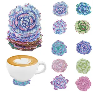 Colorful Flowers Diamond Arts Painting Coasters Kit, Diamond Painting Kits, 10 Counts/set DIY Diamond Art Paint Coasters, DIY Decorative Cup Mat for Home Office Desk, Handicraft, Handmade Gifts