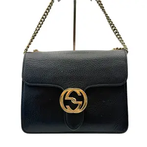Pre-owned GUCCI Black Leather Interlocking G Chain Crossbody Bag