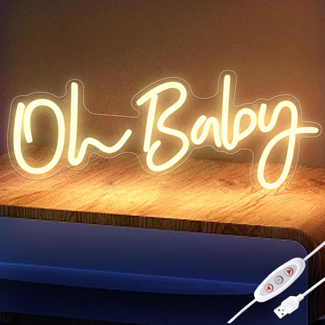 Oh Baby LED Neon Sign - USB-Powered Decorative Wall Light, Dimmable Warm White Indoor Lighting, 16.4x6.9 in Compact Backdrop Wall Decor for Boy Baby Showers