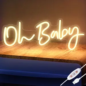 RROETXI Oh Baby Neon Sign – USB-Powered LED Light for Backdrop Wall Decor, Perfect for Boy & Girl Baby Showers, Compact 16.4x6.9 inch, Warm White for Party Decorations