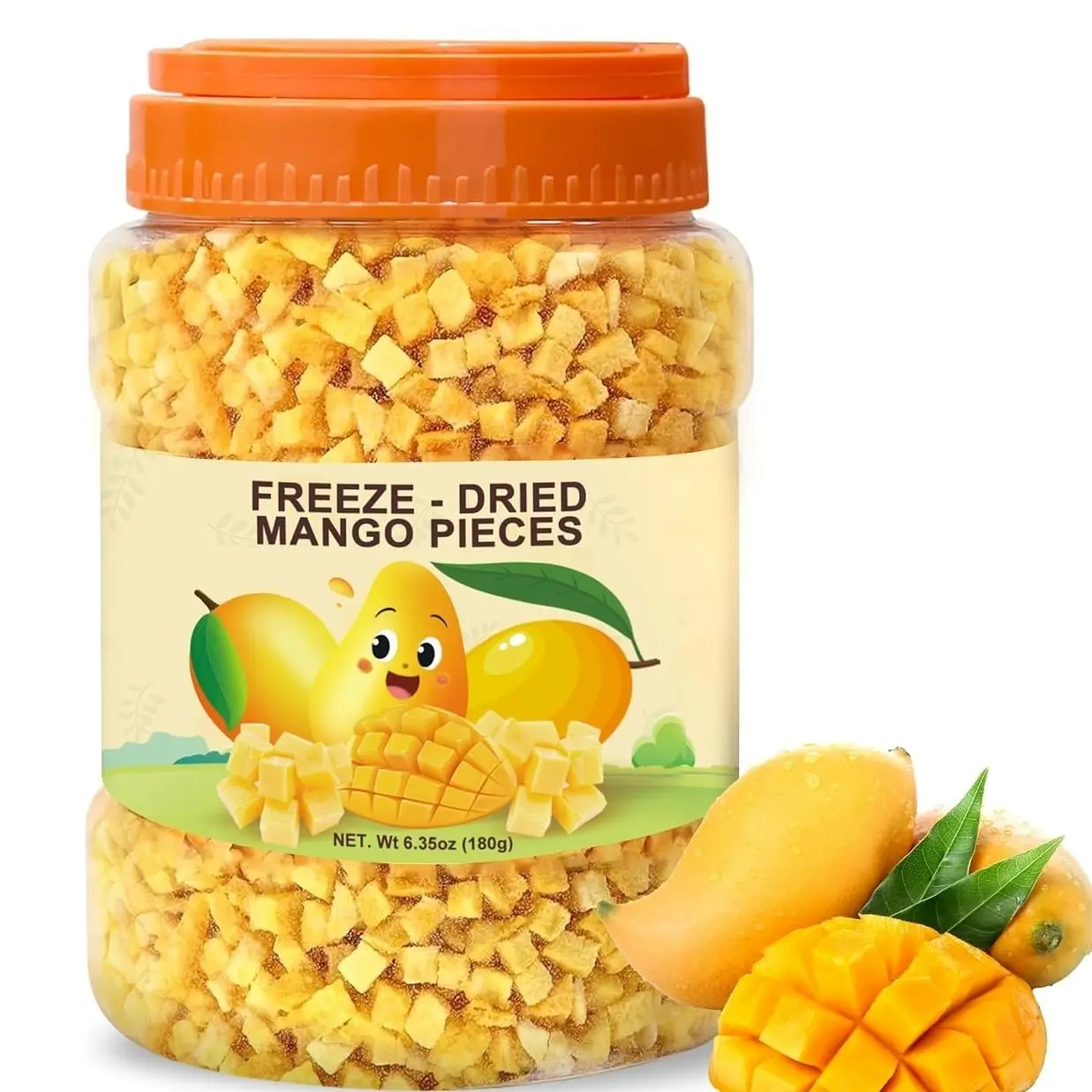 6.3 Oz Premium Freeze-Dried Diced Mango, Natural Crunchy Fruit Snack with Low Calories, Rich in Dietary Fiber, Freeze-Dried Mango Pieces for Kids, Travel, Smoothies, Yogurt, Baking, Healthy Snack