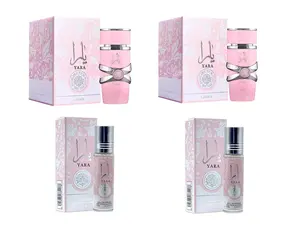 (4pc Bundle Pack) 2 PACK 3.4oz Yara Perfume + 2 PACK 10ml Yara Roll-On Perfume Oil by Lattafa