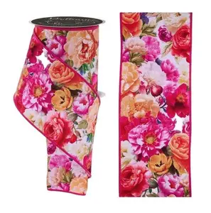 4" x 10yd Brilliance Floral Ribbon – White/Multi