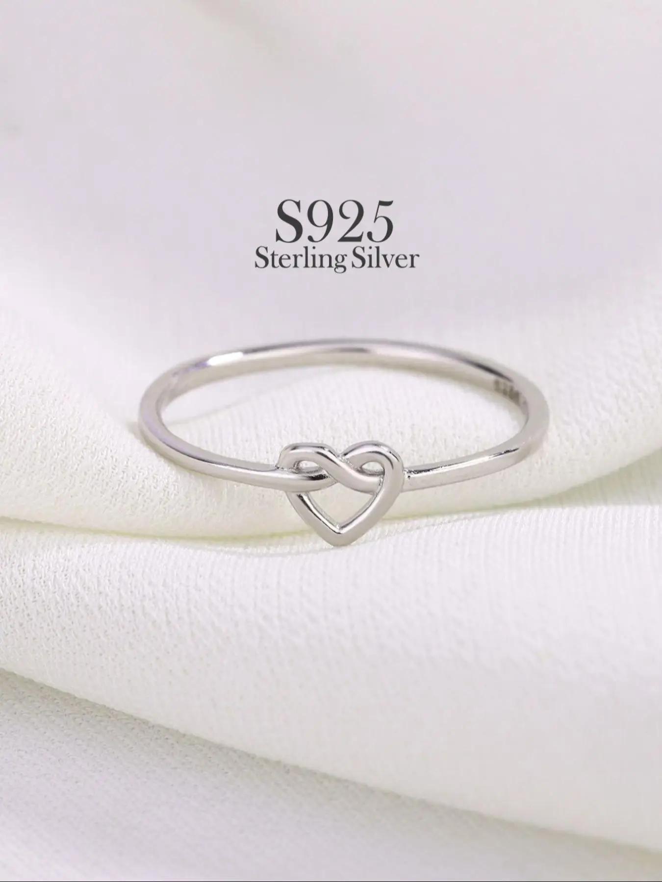 S925 Sterling Silver Heart Knot Design Silver Ring, Fashion Jewelry for Party, Daily Clothing Decor, Trendy All-match & Exquisite Jewelry for Birthday