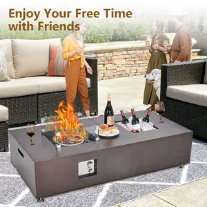GARVEE Propane Fire Pit Table, 50000BTU Outdoor Rectangular Gas Firepit