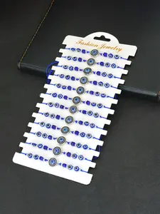Boho Turkish Evil Eye Bracelet Set, Adjustable Unisex Lucky String Wristband, Bohemian Friendship Holiday Gift, 12pcs/set