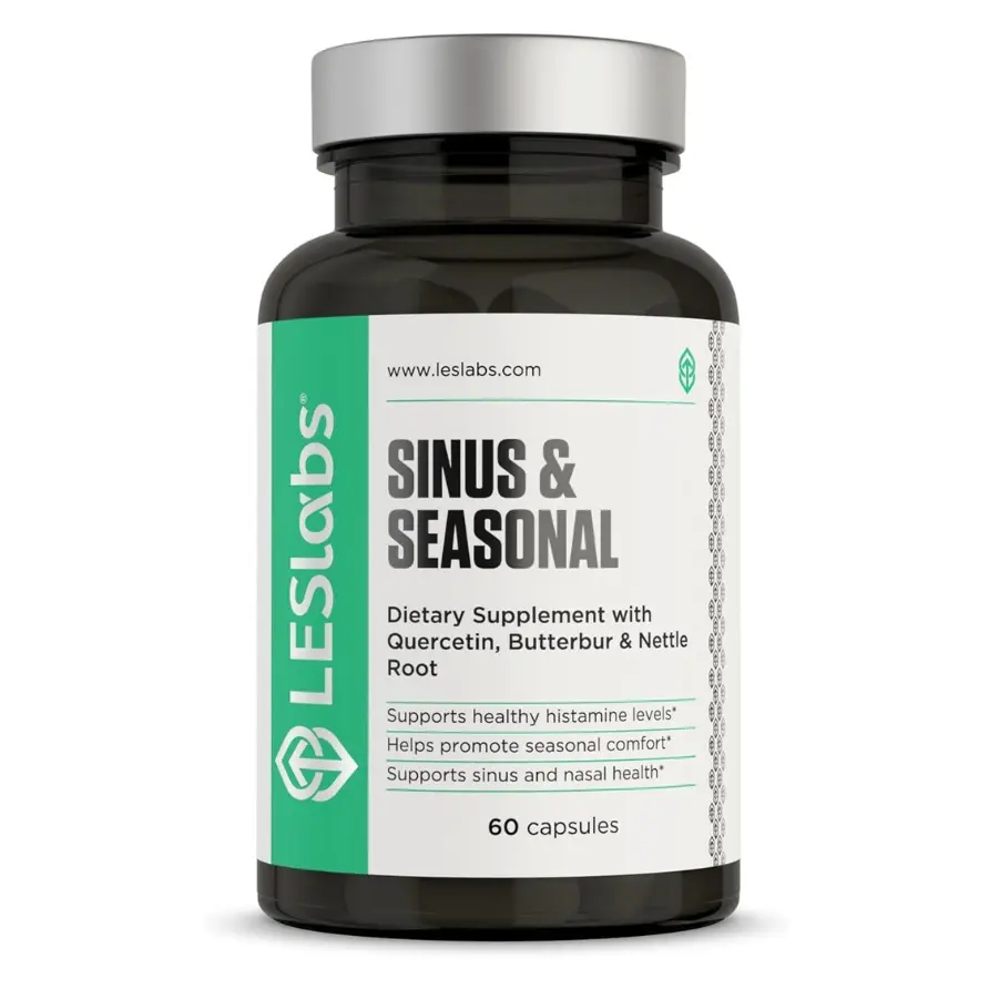 LES LABS Sinus & Seasonal - Natural Nasal Health Formula with Quercetin, Butterbur & Nettle Root - 60 Capsules - Non-GMO Supplement for Balanced Histamine Response & Respiratory Support