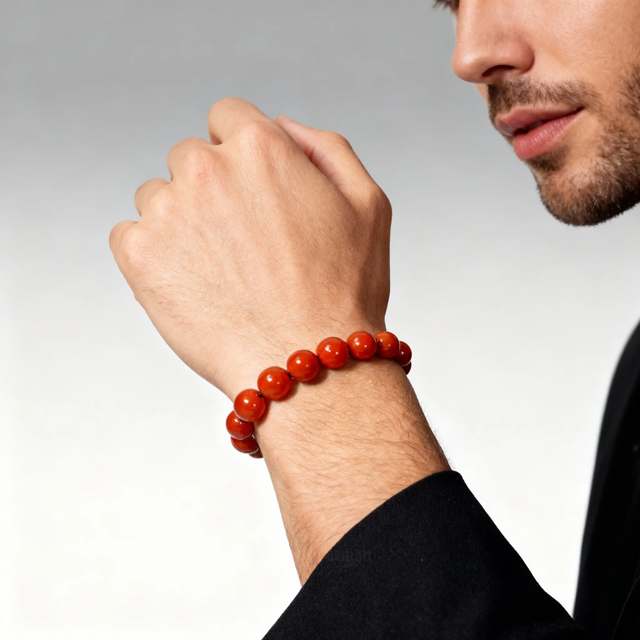 Handcrafted AAA+ Quality 8mm Beaded Red Jasper Natural Gemstone Stretch Elastic Bracelet - Unisex Adults' Comfortable Jewelry, Daily Vitality Strength Endurance Jewelry Gift, Grounding, Authentic Stone