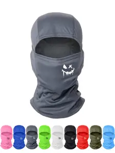 Smiling Face Printed Full Balaclava Hat, Fitted Woven Fabric, Sporty Style, Suitable for Outdoor Cycling & All Season Use, Balaclava Face Mask