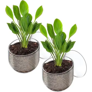 2 Pcs Aquarium Plant Holder, Fish Tank Plant Pot for Aquascape Decoration, Red Worm Fish Feeder, Aquarium Planter Cup with Suction Cup, Clear.