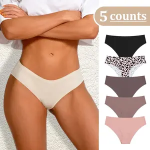 【WITH FREEBIE】Women's Seamless Bikini 5 Pack No Show Soft Breathable Underwear Comfy Minimalist Bridal Basic Nylon Underwear for Everyday Wear Spaghetti Strap panties