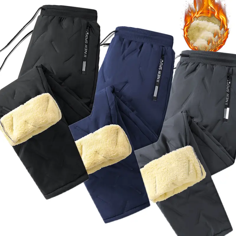 Men's warm winter pants with zippered pockets, suitable for hiking, workouts, outdoor activities, machine washable, elastic waistband with drawstring, regular fit, solid color design, casual jogger pants