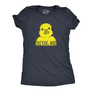 Womens Ducking Mad T Shirt Funny Angry Yellow Duck Tee for Ladies Funny Womens T Shirts Cute Vintage Fashion Casual Ladies T-Shirt Gift Funny Animal Top Women's Novelty Tees Navy -