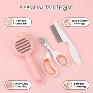 Cat Grooming 3-Piece Set, One Click Hair Removal Cat Brush, Cat Nail Trimmer with Double Hole, Cat Comb for Loose Hair, Pet Grooming Supplies for Cats groom lice